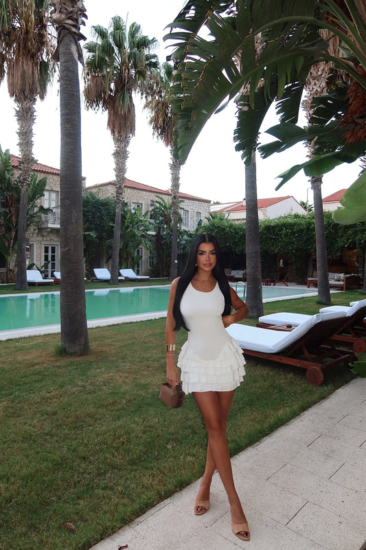 White Ruffled Mini Dress