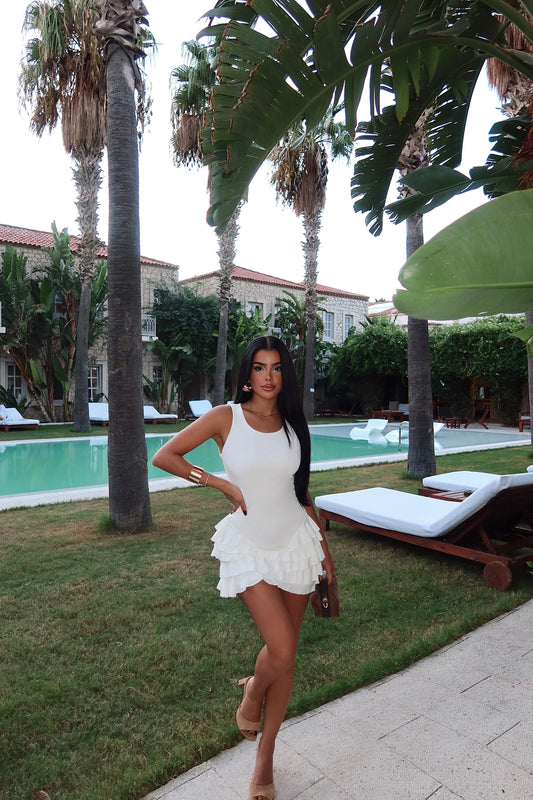 White Ruffled Mini Dress
